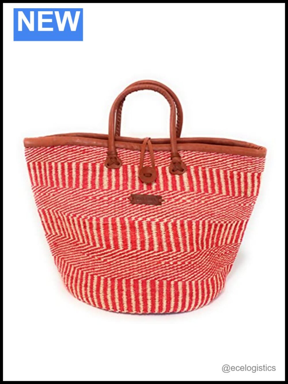 Handwoven Sisal Beach Bag with Leather Handles, Large Straw Tote for Travel &